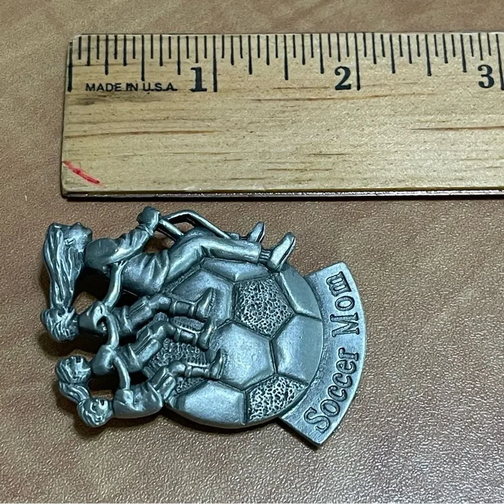 Spoontiques Soccer Mom Driving a Soccer Ball Pewter Brooch Pin Hat Charm Sporty